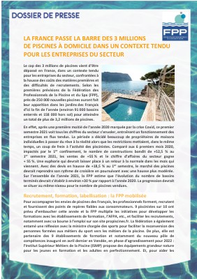 Dossiers de presse - La Fédération des Professionnels de la Piscine et ...